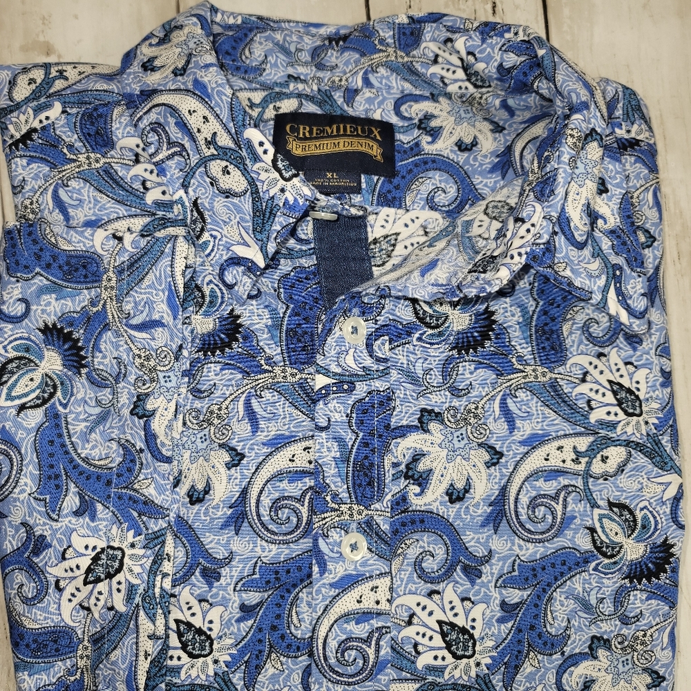 Cremieux Men's Short Sleeve XL Floral Paisley Print Shirt